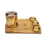 INDIAN ART VILLA Brass Fondue Pot with Wooden Bottom & 3 Bowls and Steel Lid - Stylish and Functional Dining Accessory for Warm and Delicious Meals like Paav Bhaji, Volume - 480 ml