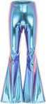 JEATHA Men's 70s Vintage Disco Bell Bottoms Shiny Metallic Flared Trousers Long Legging Tights Pants Colorful L