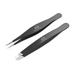 Majestic Bombay Fine Point + Slant Tweezers for Women and Men – Splinter Ticks, Facial, Brow and Ingrown Hair Removal–Sharp, Needle Nose, Surgical Tweezers Precision best tweezers for chin hair