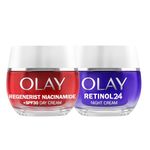 Olay Regenerist Niacinamide Day Cream Face Moisturiser SPF 30 50ml + Retinol 24 Night Cream Face Moisturiser 50ml, Skincare for Anti-Ageing, Hydration and Overnight Renewal