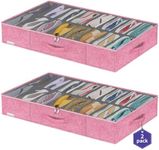 Friday Monkey Large Sturdy Shoe Storage Box, Clear Closet Underbed Shoe Organizer, Folding Shoe Rack Bin Holder Container Display Case, 16x2 Pairs, Cotton-like Pink, ZMXPUBS16P2