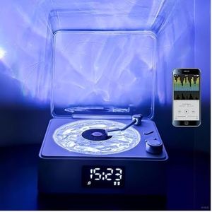 ZSYZDL-Wireless Bluetooth Music Alarm Clock Speaker,mini Record Player with Ambient Light, Clock Display, Upgrades 7 paragraphs of Soothing White Noise,Suitable for Bedroom use,Retro Turntable Design
