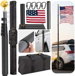 AirVows 20FT Tailgate Flag Pole Kit, with Flagpole & Base Storage Bag, Fits RV/Pickup/Sedan/SUV, Portable Flag Pole with 20" Car Scratch-Proof Protective Tube, Thickened Aluminum, Dual Flag Mount