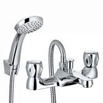 ENKI, Quest, BBT0256, Chrome, Bath Shower Mixer Taps & Shower Attachment, Solid Brass, Easy Clean, Modern Design, Compression Valves, Easy to Install