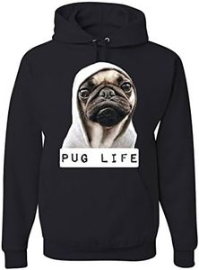 Tee Hunt Pug Life Funny Hoodie Dope Thug Life Dog Parody Hipster Sweatshirt Black