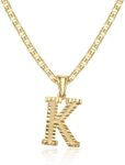 Barzel 18K Gold Plated Initial Necklace with Diamond Cut Initial,18" Chain with 2" Extension, Waterproof, High Polish Finish, Made in Brazil (K)