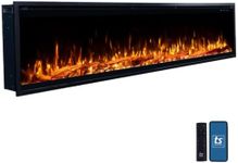 Touchstone Sideline Elite Pro 100" Smart Electric Fireplace- Wall-Mount/Recessed Installation- 6 Realistic Flame Colors- 13-Color Down Lighting- Crackle Sound- 1,500W Heater