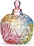 LUCKTE Royal Embossed Clear Glass Apothecary Jar With Lids,Candy Jar Containers Wedding Candy Buffet Jars,Crystal Jewelry Box Glass Biscuit Jar -10.6oz (Crown)