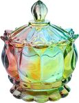 6 oz Colorful Embossed Glass Jars with Lid - Covered Candy Bowl, Rainbow Candy Dish, Jewelry Dish, Small Decorative Jars for Candy Buffet, Kitchen, Home, Office Desk, Party (Flower)