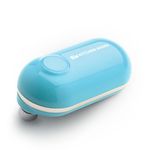 Kitchen Mama Mini Electric Can Opener Smooth Edge: Open Cans with A Simple Press of Button - Ultra-Compact, Mini-Sized Space Saver, Portable, Hands Free, Food-Safe, Battery Operated (Blue)