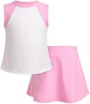 ODASDO Girls Tennis Golf Outfit Sleeveless Dress Tank Top with Pocket Shorts Skorts Set Sportswear Workout Athletic Clothes, Pink Skorts Set, 7-8 Years