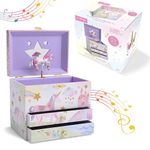 Jewelkeeper- Musical Jewelry Box with 2 Pullout Drawers, Glitter Rainbow and Stars Unicorn Design, The Unicorn Tune