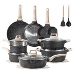 Carote Nonstick Cookware Set, 10 Piece Pots and Pan Set Nonstick, Healthy Non Stick Stone Cookware Kitchen Cooking Set with Frying Pans Set, PFOA Free (Brown Granite, Induction Cookware)