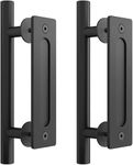 2PCS Sliding Barn Door Handle, 12 Inch Hardware with Flush Finger Pull Double-Sided Design, Pull and Flush Barn Door Handle Kit, Solid Steel Material, for Gate/Garages/Cabinet, Round, Matte Black