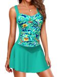 Ekouaer Swim Dress One Piece Bathing Suit Skirted Swimsuits for Women Ruched Retro Swimwear S-XXL, Green, Large