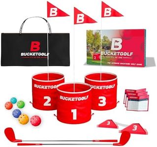 bucketgolf Original Game 3 Hole Travel Set with Clubs - #1 New Backyard Golf Game for The Yard and All Ages Adults and Kids. Beach, Park, School. (1 Right + 1 Left Club)