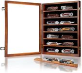 Knife Display Case for Pocket Knife Storage, Wooden Pocket Knife Display Case with HD Tempered Glass, Locking Display Cabinet with 7 Removable Shelves, Wall-Mounted Knife Cases for Collections, Walnut