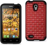 Reiko Diamond Hybrid Protector Cover Case for Alcatel Onetouch Conquest - Retail Packaging - Black & Red