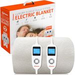 WÄRMER Luxury Electric Heated Blanket - Fully Fitted Double - Fleece Material - Dual Controllers - Body and Feet Zone Settings - 12-Hour Timer and 9 Heat Settings