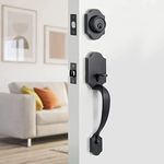 Natsukage Front Door Handle Set Heavy Duty Entry Door Lock Set Matte Black Entrance Handle Set with Lock, with Single Cylinder Deadbolt and Knob Handle, Reversible for Right & Left Handed Doors