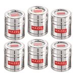 HAZEL Stainless Steel Coffee Container with Transparent Lid | 500 ml Each Transparent Lid Coffee Powder Storage Box for Kitchen | Food Grade Steel Kitchen Container, Set of 6