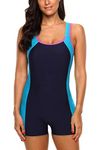 CharmLeaks Ladies One Piece Boyleg Swimsuit Slimming Swimwear Racerback Beachwear, Racerback Blue, UK 14, Large