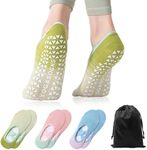 voofly Grip Socks Pilates, Yoga Socks for Women (3 Pairs,Pink Green Blue)