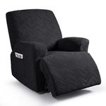 Ruaozz Recliner Sofa Covers Recliner Chair Covers Couch Covers for Reclining Couches with Pockets Washable Furniture Protector with Elastic Bottom (1 Seater, Black)