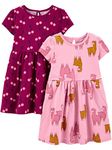 Simple Joys by Carter's Baby Girls' Short-Sleeve and Sleeveless Dress Sets, Pack of 2 Casual, Cherry/Llama, 2 Years