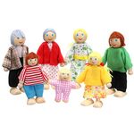 Dolls Houses, Dolls House Furniture, Wooden Doll House, Sets of 7 People Dolls House Accessories for Doll House Kids Children Toy, House Family Furniture Miniature