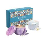 Vervenix Luxury Scented Candles with Reusable Painted Tin Can Set - 100% Natural Soy Wax, Long-Lasting Aromatherapy Candles for Relief and Home Decor, Lavender & Jasmine Fragrances(Pack of 2)