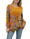 YESNO Women Ugly Christmas Sweater Graphic Printed Oversized Pullover Sweaters Casual Loose Knit Tops S01, Floral 163, XX-Large