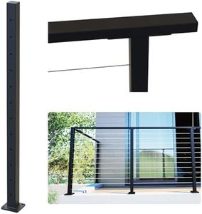 Dawn Railing Heavy-Duty Cable Railing Post, 42”x2”x2” High Strength Steel Square End Post with Level Drilled Holes, Weldless Black Powder-Coated Finish, for Wood/Concrete Deck, 1 Pack