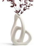 STHIE Modern White Ceramic Flower Vases for Home Decor Aesthetic, Boho Decorative Vase for Bouquet Pampas Grass, Living Room Bedroom Kitchen Maximalist Decor (White)