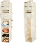 Juvale 2-Pack 7-Shelf Hanging Closet Organizer with 5 Drawers, 4 Shelves, and 4 Side Pockets, Foldable Non-Woven Cloth Storage for Bedroom and Hallway Closets (11.8x11.8x51 in, Beige)