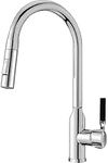 Kitchen Faucets with Pull Down Sprayer Chrome, Longben High Arc Single Handle Sink Faucet with Water Lines, 304 Stainless Steel, 360 Swivel, Single Handle, High Pressure Water-Saving (Chrome)