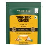 VAHDAM, Turmeric Ginger Tea Bags (50 Herbal Tea Bags) Caffeine Free, Non GMO, Gluten Free | 100% Pure Turmeric Tea with Ginger - Savory & Spicy | Plant based Pyramid Tea Bags | Direct from Source