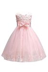 YMING Girl's Summer Dress 3D Flower Wedding Bridesmaid Bow Knot Tutu Pincess Dress Pk 7-8 Years Pink