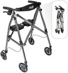 Able Life Space Saver Rollator, Lightweight Folding Mobility Rolling Walker for Seniors and Adults, 6-inch Wheels, Locking Brakes, and Padded Seat with Backrest, Black Walnut