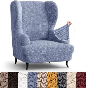 PAULATO BY GA.I.CO. Wingback chair slipcover - High Back Chair Slipcovers - Armchair Cover - 1-Piece Form Fit Stretch Furniture Protector - Microfibra Collection - Blue (Wing Backed chair)