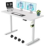 Win Up Time Whole Piece Electric Standing Desk with Caster Wheels- Height Adjustable Desk with Memory Setting and Headphone Hook, Sit Stand Desk for Home Office, 120 * 60cm, White