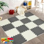 GAOMON Puzzle Mat 16-Piece 0.6'' Thick Interlocking Soft EVA Foam Mats - RV Carpet Tiles for Bedroom, Playroom, Exercise, Children's Room - Fuzzy Soft & Protective Floor Cushion Mats, Grey & White