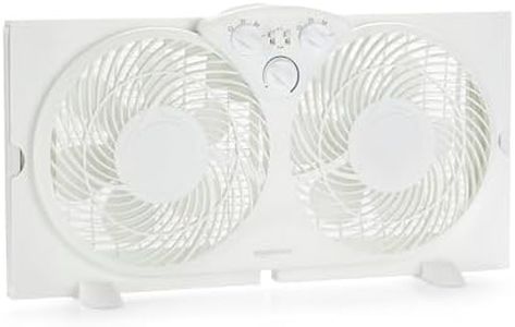 Amazon Basics Window Fan with Exhaust and Intake Fan Switch, Twin Heads, 9-Inch Blades (6 Blades per Head), 3 Speeds, Expandable Side Panel, Manual Control, 78W, White