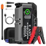 E-Ant Car Jump Starter with Air Compressor(10L Gas/8L Diesel), 4000A Peak 12v Auto Battery Jump Pack, Power Bank USB QC3.0 Outputs Portable Battery Booster Pack Jumper Box Tire inflator 150PSI, Gray