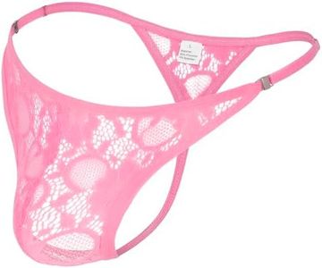 JOCKLAND Mens Lace Thong Sexy Low Rise T-back G-string with Adjustable Stretch Waistband Comfortable Men's Thong Underwear Pink