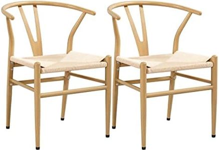 Yaheetech Dining Chair Weave Chair Mid-Century Dining Chair Y-Shaped Arm chair Hemp Seat Chair Accent Chair for Kitchen, Dining, Living Room Side Chairs Set of 2 Wood Color