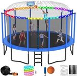 LHX 16FT Tranpoline for Adults and Kids, 1500LBS Tranpoline with Enclosure Net, Basketball Hoop and Ball, Outdoor Tranpoline with Light, Sprinkler, Ladder, Stakes Anchors - ASTM Approval