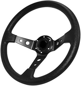 QYMOPAY Drifting Deep Dish Racing Steering Wheel, 6 Bolt Anti-Slip Leather and Aluminum Gaming Steering Wheel with Horn Button for Racing/Car Sim Driving/JDM Sports Racing Steering Wheel (Black)