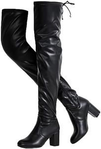 Vepose Women's Thigh High Over The Knee Boots, 3" Inch Block Chunky Heel Fashion Boot for Lady, 992 - Black Pu Leather, Size 7.5 US (CJY992 blackpu 07.5)