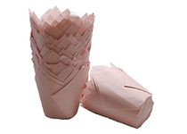APOLLINE INDIA® 50pcs Tulip Flower Shape Muffin Baking Cupcake Liner Pink Standard Colour Medium Size Paper Cupcake Wrappers Dessert Cake Liners for Festivals Christmas Diwali Parties